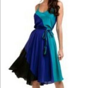 Yumi Kim Color Block Belted Teal Purple Black Dress Small